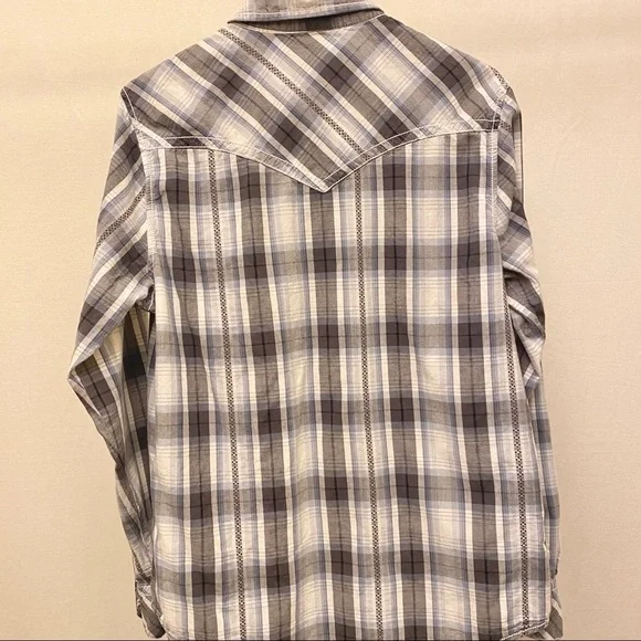 Pearl Snap Button Sz Medium. Prototype Brand Cotton Plaid Western Shirt EUC - Picture 5 of 8